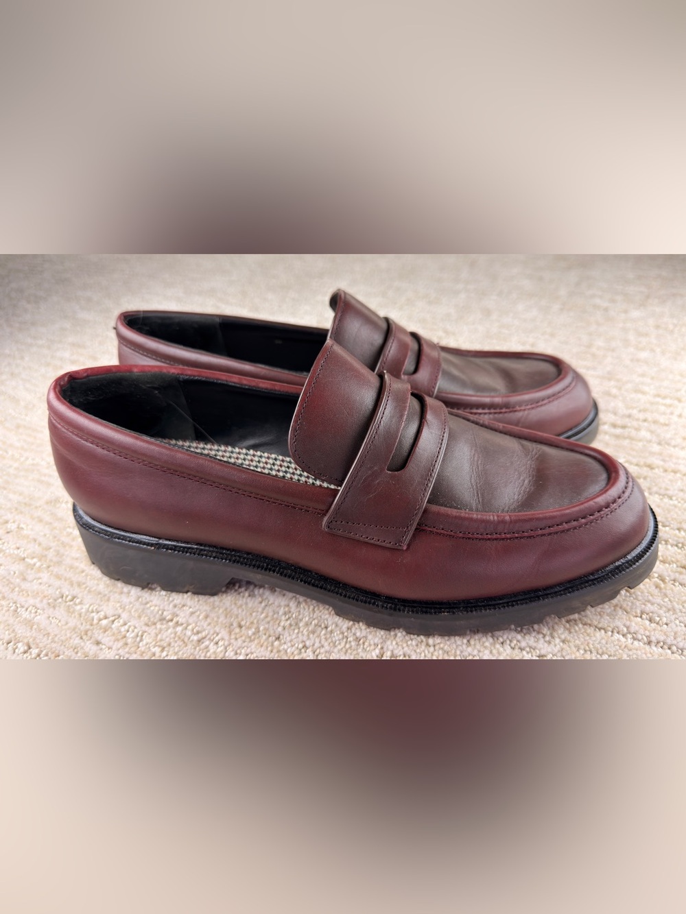 Vince Women’s Siena Leather Lug-Sole Penny Loafers in Burgundy, Size 9M